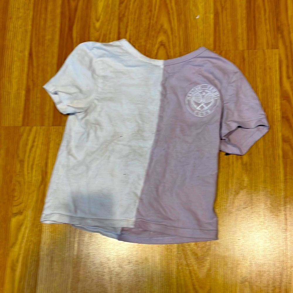 purple and white cropped top